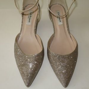 LK BENNETT Women Gold Glitter Wedge Heels 39.5 9.5